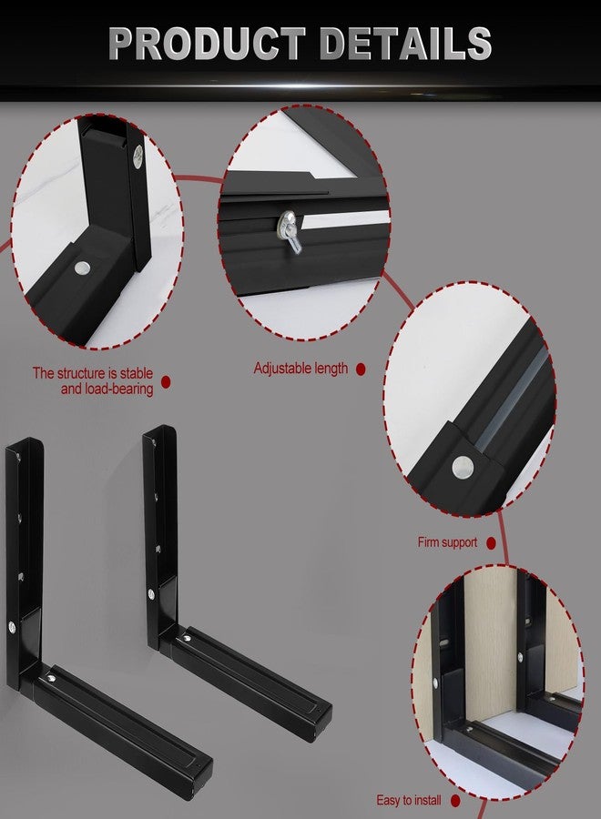 Krbnk Microwave Mount, Folding Shelf Brackets, Foldable, Retractable, Adjustable Microwave Oven Wall Mount, Suitable for Use in Home Kitchens, Saving Space - Black - Image 3